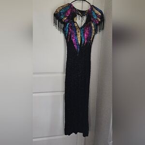 Sean Xs Black Sequin Beaded Gown